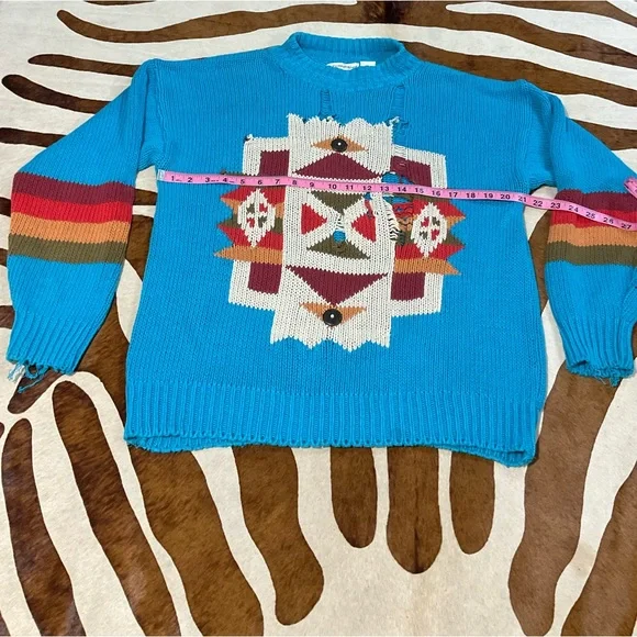 SOLD Grungy vintage southwestern knit pullover sweater OSFM - Picture 9 of 12